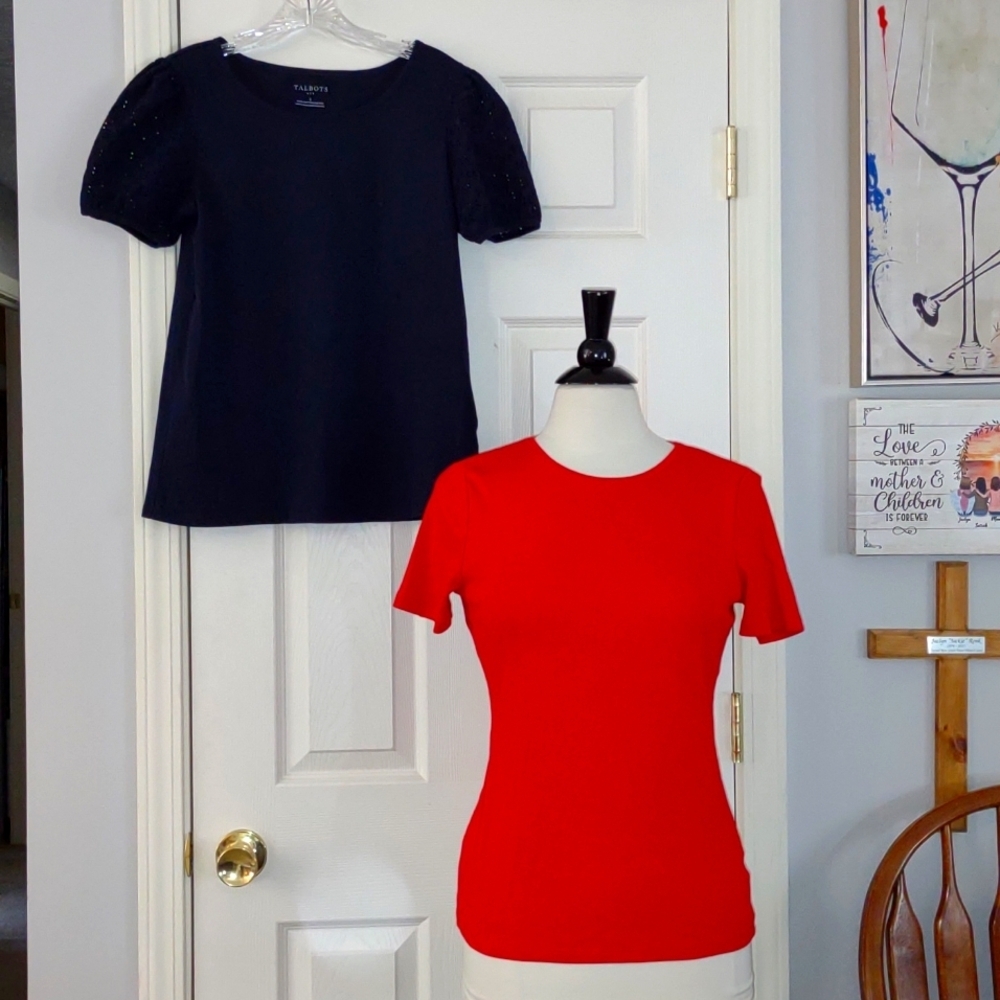 2 Talbots Size Small T-shirts Red Navy Blue